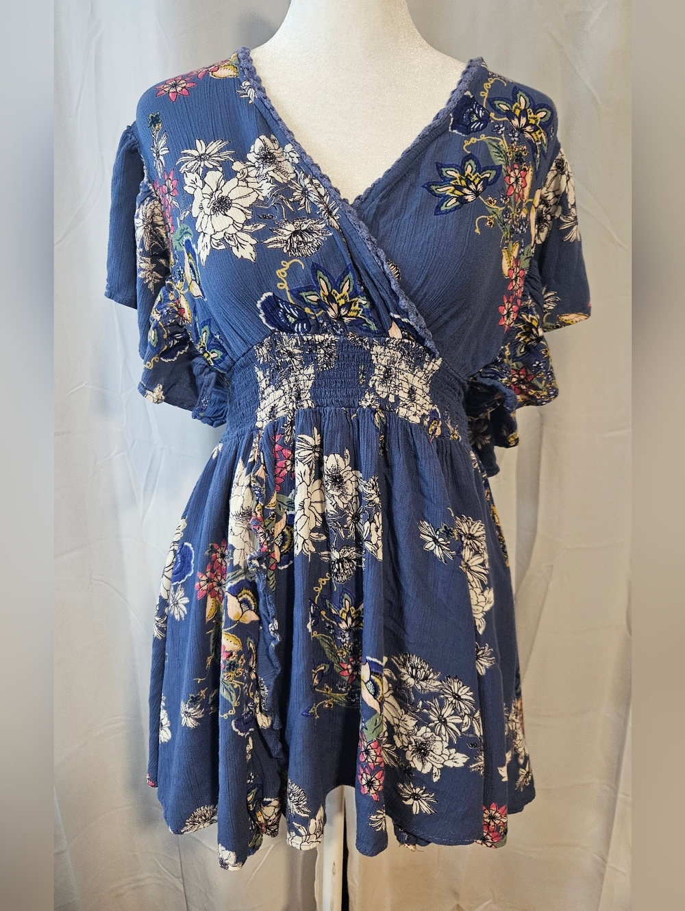 Angie Floral Boho Peplum Mini Dress Size L – Excellent Condition